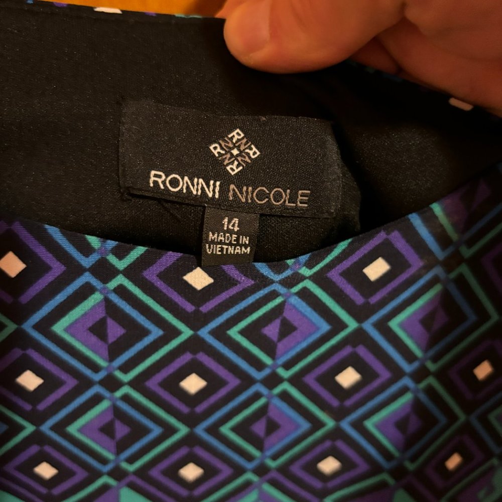 Ronnie Nichole Vibrant Diamond Green Purple Black Dress  Size‎ 14 - Picture 9 of 15